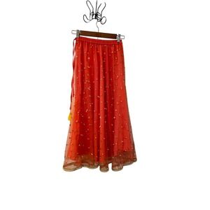 Srishti Lehenga Skirt Girls 9-10Y Coral Orange Excellent Sequin Pearl Tassel